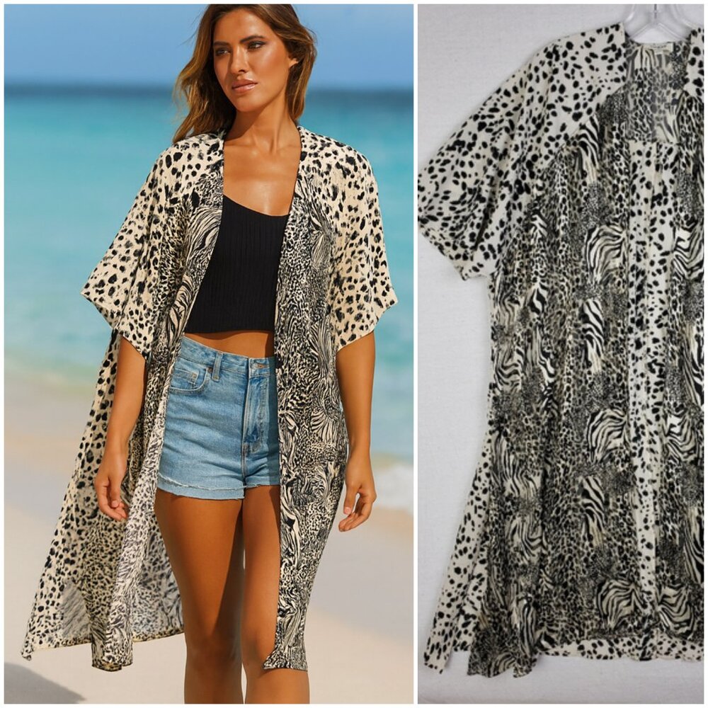 NWOT Umgee Kimono Duster Beach Cover-up Mixed Animal Print size S/M Oversized